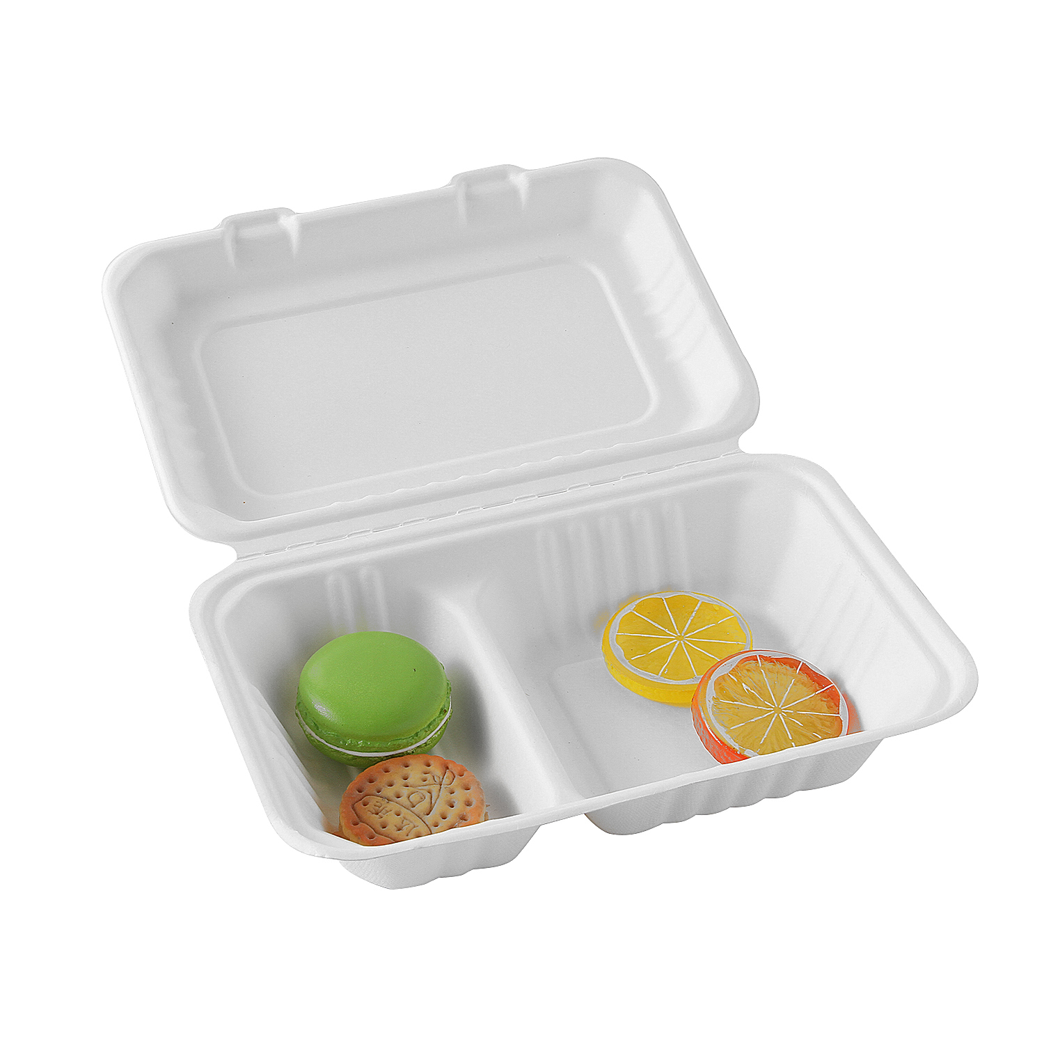 Cajas tipo bivalva de 2 compartimentos 100% biodegradbale