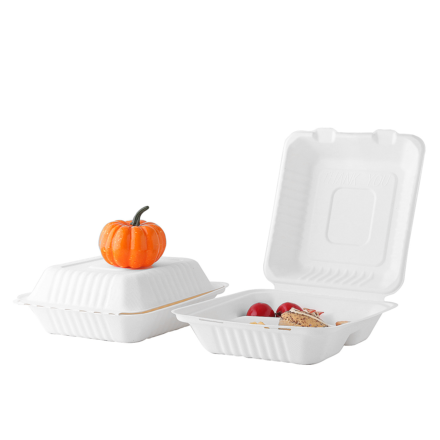 Caja plegable de caña de azúcar desechable de 3 compartimentos