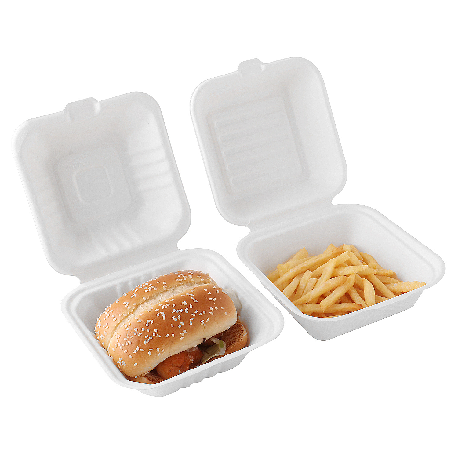 Caja Hamburg de pulpa de caña de azúcar para llevar de 6 "x6 " x3 "