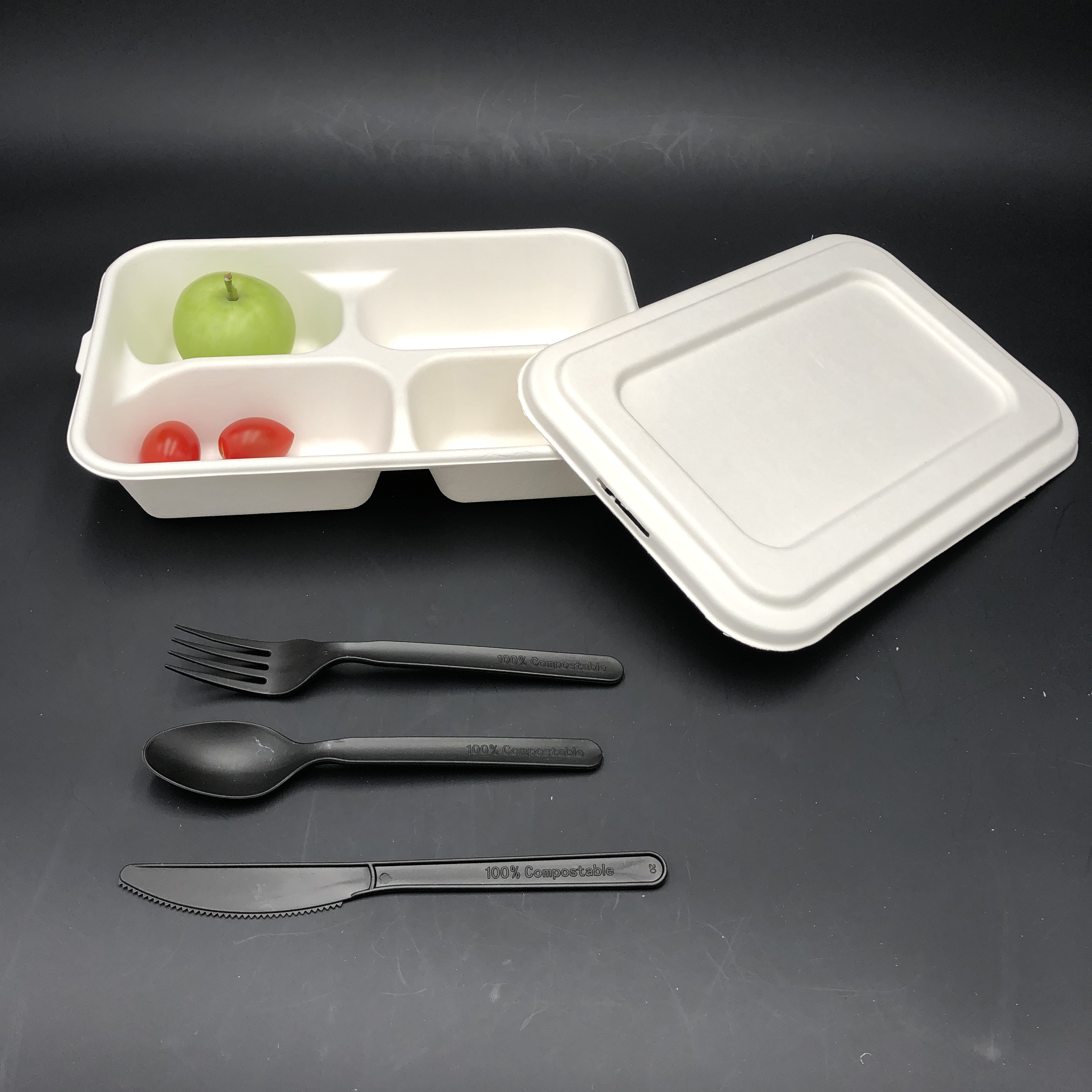 Bento desechable de 4 compartimentos para llevar